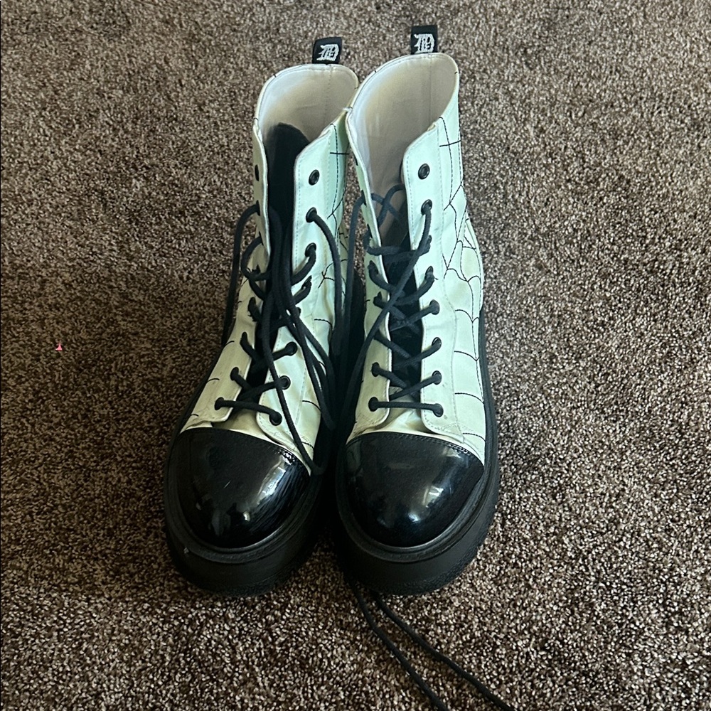 Demonia Black and White Combat Boots
